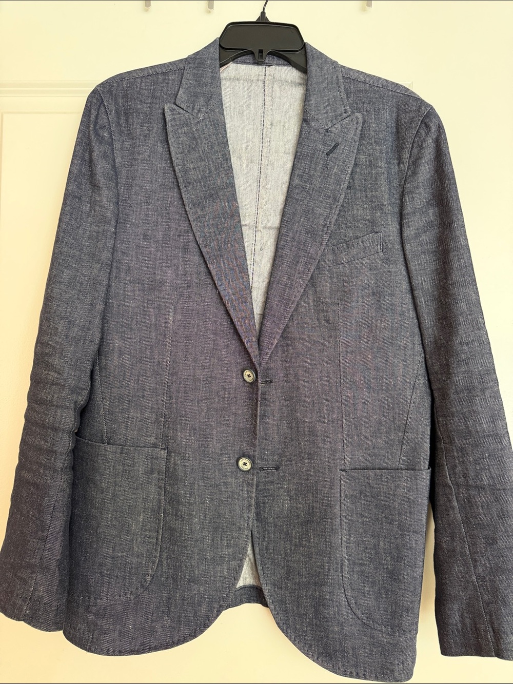 Men's Blue Casual Linen-Blend Blazer